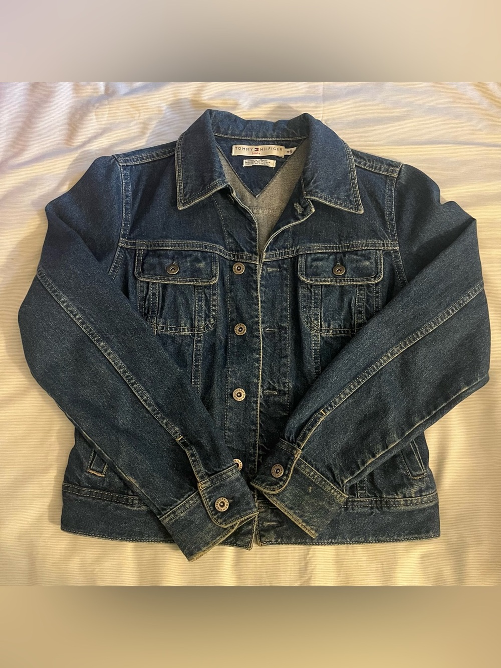 Vintage Tommy Hilfiger Women's Dark Blue Denim Jacket Size M